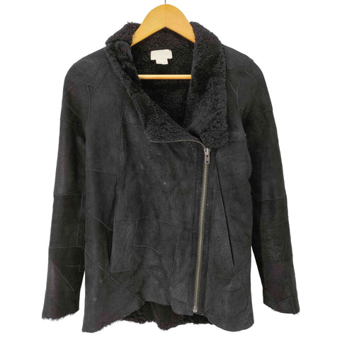 ヘルムートラング HELMUT LANG レザー パッチワーク ラムファー ムートン ライダースジャケット レディース P