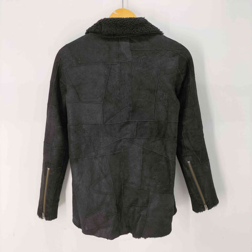 ヘルムートラング HELMUT LANG レザー パッチワーク ラムファー ムートン ライダースジャケット レディース P