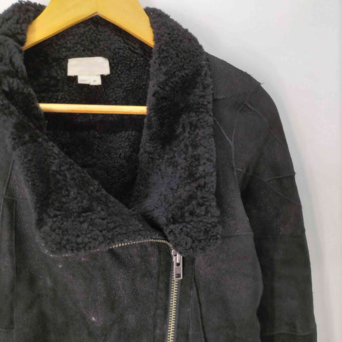 ヘルムートラング HELMUT LANG レザー パッチワーク ラムファー ムートン ライダースジャケット レディース P