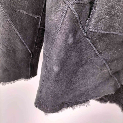 ヘルムートラング HELMUT LANG レザー パッチワーク ラムファー ムートン ライダースジャケット レディース P