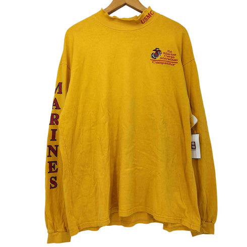 ユーエスエムシー USMC 00s 31th MARINE CORPS MARATHON ロゴ刺繍 袖プリント モックネック L/S Tシャツ メンズ import:XL