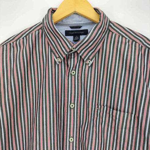 トミーヒルフィガー TOMMY HILFIGER 00s マルチカラーストライプ ロゴ刺繍 長袖 ボタンダウンシャツ メンズ import:XL