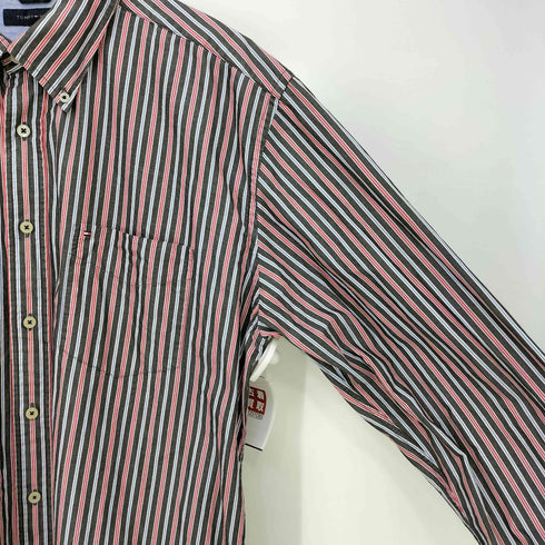 トミーヒルフィガー TOMMY HILFIGER 00s マルチカラーストライプ ロゴ刺繍 長袖 ボタンダウンシャツ メンズ import:XL