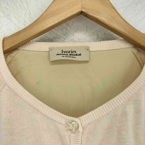 ivories イタリア製 コットン 裏地シルク ノーカラーカーディガン レディース