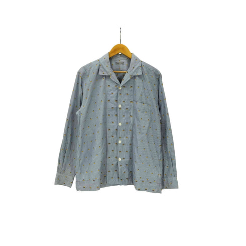 コムデギャルソンオム COMME des GARCONS HOMME AD2001 AD2001 製品洗い加工 総柄 開襟オープンカラー L/S ストライプ シャツ メンズ