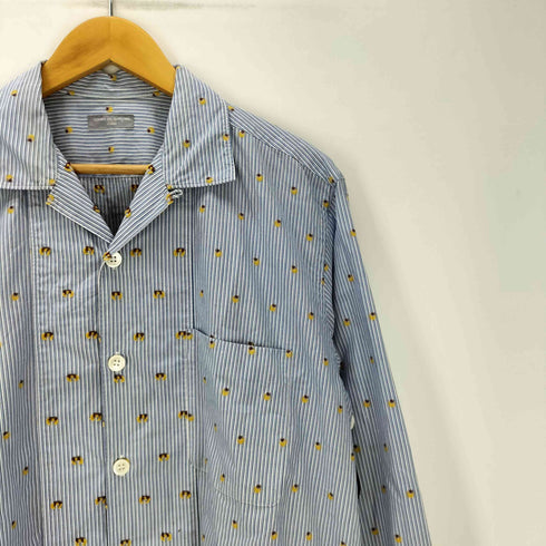 コムデギャルソンオム COMME des GARCONS HOMME AD2001 AD2001 製品洗い加工 総柄 開襟オープンカラー L/S ストライプ シャツ メンズ