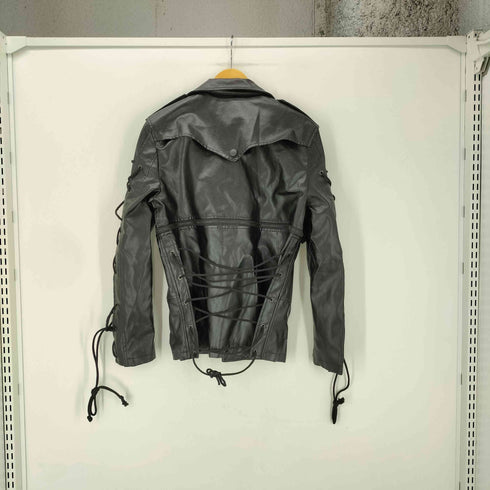 AOWOFS PUレザー アーム レースアップ ダブル ライダース ジャケット Y2K レディース import:XL