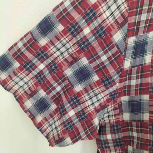 バーバリーブラックレーベル BURBERRY BLACK LABEL ロゴ刺繍 パッチワークチェック 半袖 BDシャツ メンズ JPN:3