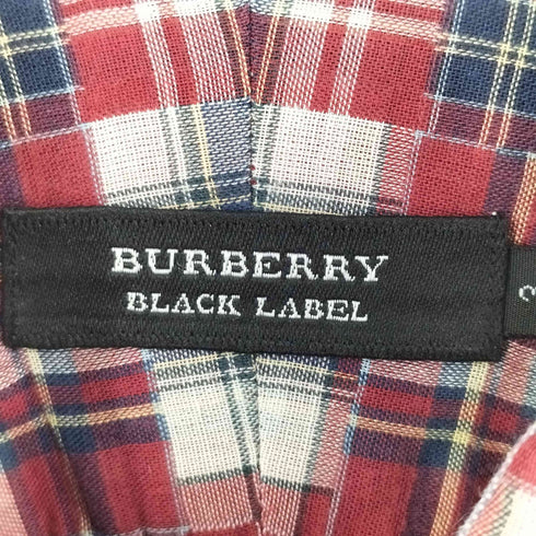 バーバリーブラックレーベル BURBERRY BLACK LABEL ロゴ刺繍 パッチワークチェック 半袖 BDシャツ メンズ JPN:3