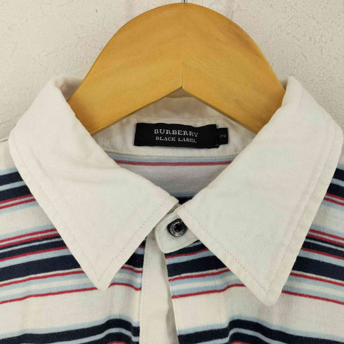 バーバリーブラックレーベル BURBERRY BLACK LABEL 刺繍入り ボーダー柄 半袖 ポロシャツ メンズ JPN:2