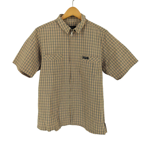 バーバリーブラックレーベル BURBERRY BLACK LABEL ノバチェック ジップアップ 半袖 シャツ メンズ JPN:2