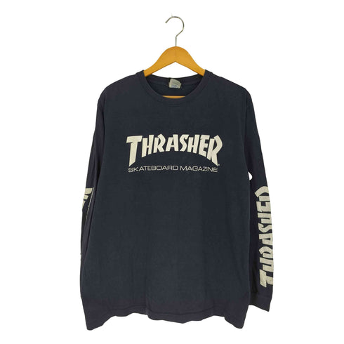 スラッシャー THRASHER SKATBOARD MAGAZINE フロント 袖プリント クルーネックR/Sシャツ メンズ JPN:XL