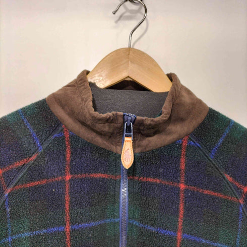 ポロスポーツラルフローレン POLO SPORT RALPH LAUREN 90s MALDEN MILLS ハーフジップ チェック エルボーパッチ ラグラン プルオーバー フリース ジャケット メンズ import:M