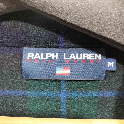 ポロスポーツラルフローレン POLO SPORT RALPH LAUREN 90s MALDEN MILLS ハーフジップ チェック エルボーパッチ ラグラン プルオーバー フリース ジャケット メンズ import:M
