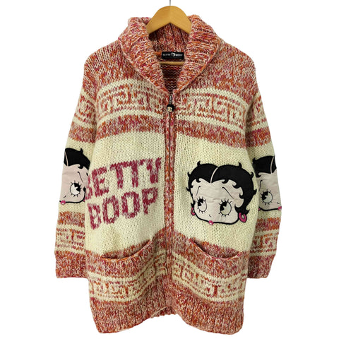 BETTY BOOP キャラクターワッペン ジップアップ ニット カーディガン メンズ M