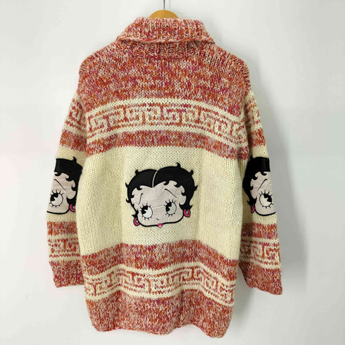 BETTY BOOP キャラクターワッペン ジップアップ ニット カーディガン メンズ M