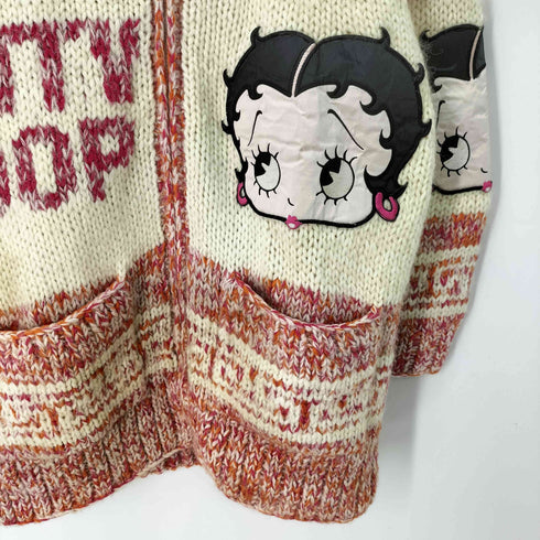 BETTY BOOP キャラクターワッペン ジップアップ ニット カーディガン メンズ M