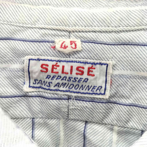 SELISE 60~70s マチあり ストライプ グランパシャツ メンズ 45