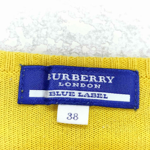 バーバリーブルーレーベル BURBERRY BLUE LABEL 裾ホース刺繍 ノーカラー七分袖コットンカーディガン レディース 38