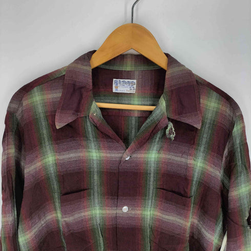 ペニーズタウンクラフト PENNEYS TOWNCRAFT 60S 糸巻タグ オンブレチェック オープンカラーシャツ メンズ import:L 16-16
