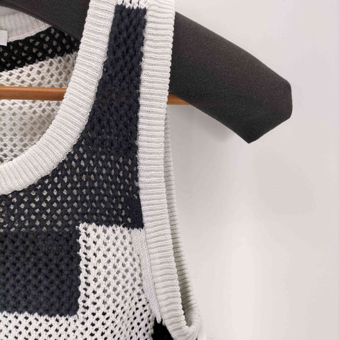 カルヴェン CARVEN ブロックパターンメッシュニットタンクトップ レディース JPN:S