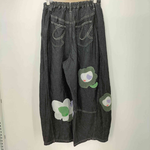 アズノゥアズドゥバズ as know as de base 幸せ咲くAS花デニム サガラ刺繍 イージー ワイド デニム レディース JPN:1