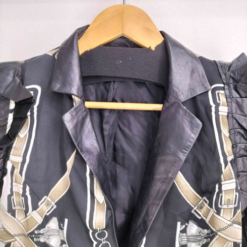 YANGSHAN ラムレザー フリル ジャケット レディース import:S