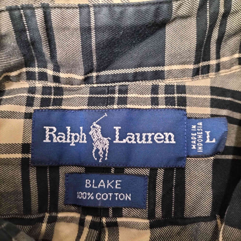 ラルフローレン RALPH LAUREN 90S BLAKE ポニー 刺繍 チェック S/S BD シャツ メンズ import:L