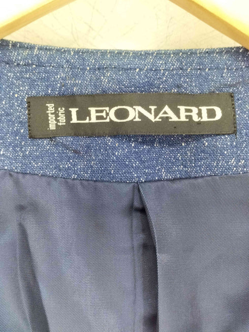 レオナール LEONARD シルク100 デニム ロゴ刺繍 ノーカラージャケット スカートセットアップ レディース 11ar