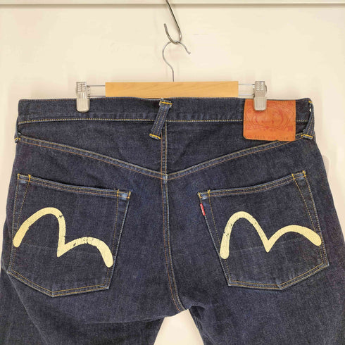 エヴィス EVISU LOT2000 かもめペイント 濃紺 インディゴ ボタンフライ ハーフ デニム パンツ メンズ 38