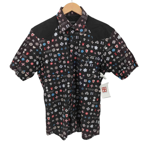 バーバリーブラックレーベル BURBERRY BLACK LABEL フラワー モノグラム レギュラーカラー S/S シャツ メンズ JPN:2