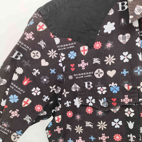バーバリーブラックレーベル BURBERRY BLACK LABEL フラワー モノグラム レギュラーカラー S/S シャツ メンズ JPN:2
