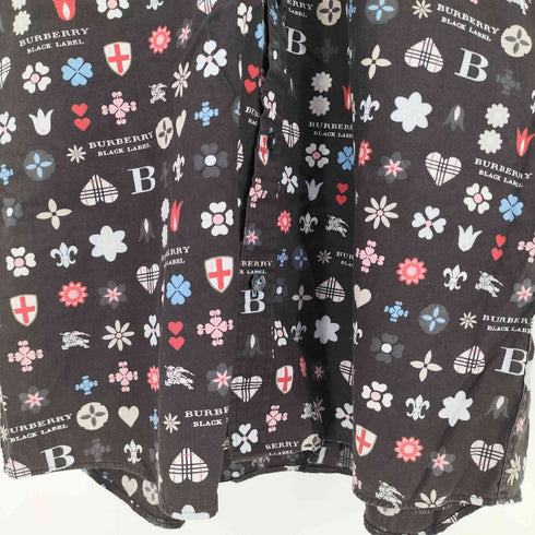 バーバリーブラックレーベル BURBERRY BLACK LABEL フラワー モノグラム レギュラーカラー S/S シャツ メンズ JPN:2