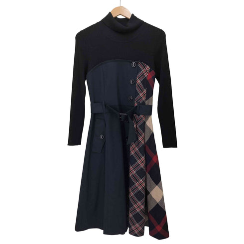 ブルーレーベルクレストブリッジ BLUE LABEL CRESTBRIDGE チェック柄切替ワンピース ニット切替 レディース EUR:38
