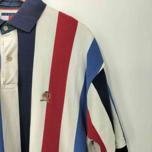 トミーヒルフィガー TOMMY HILFIGER 90s エンブレム 刺繍 トリコロール ストライプ ポロシャツ メンズ import:M