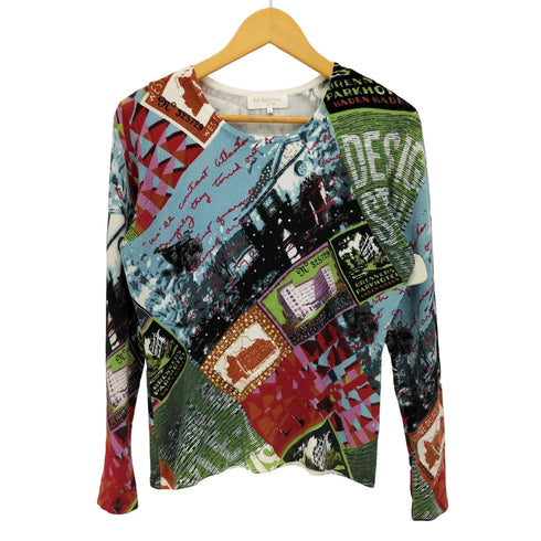 VIA FABURRICA ビジュー 総柄 プリント クルーネック ニット レディース import:M