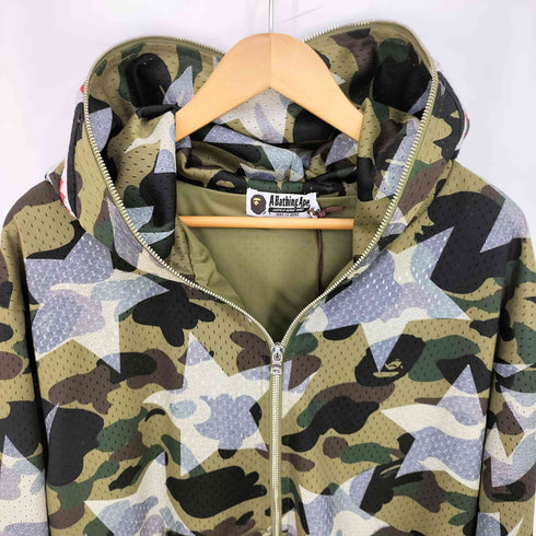 アベイシングエイプ A BATHING APE 26ss STA OVER PRINT 1ST CAMO MESH SHARK CROPPED FIT FULL ZIP HOODIE メンズ JPN:XL