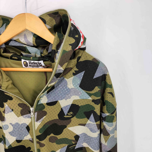 アベイシングエイプ A BATHING APE 26ss STA OVER PRINT 1ST CAMO MESH SHARK CROPPED FIT FULL ZIP HOODIE メンズ JPN:XL