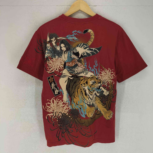 バットウムスメ DIVINE RETRIBUTION 抜刀娘 Japanese pattern 虎 和柄 クルーネックTシャツ メンズ JPN:L