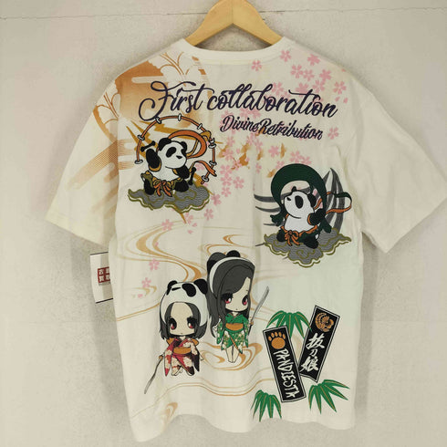 バットウムスメ DIVINE RETRIBUTION 抜刀娘 Japanese pattern パンダ 桜 和柄 刺繍クルーネックTシャツ メンズ JPN:XL