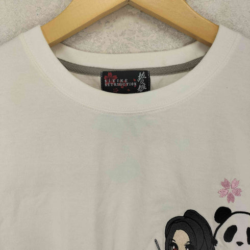バットウムスメ DIVINE RETRIBUTION 抜刀娘 Japanese pattern パンダ 桜 和柄 刺繍クルーネックTシャツ メンズ JPN:XL