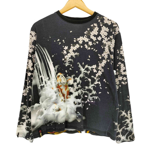 バットウムスメ DIVINE RETRIBUTION 抜刀娘 Japanese pattern 鯉 桜 和柄 L/SクルーネックTシャツ メンズ JPN:L