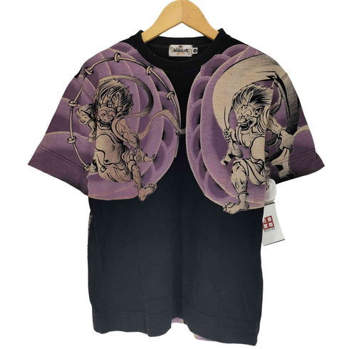 カラクリダマシイ 絡繰魂 Japanese pattern 雷神 和柄 クルーネックTシャツ メンズ JPN:L