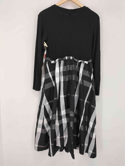 ユナイテッドアローズグリーンレーベルリラクシング UNITED ARROWS green label relaxing モックネック チェック 異素材ドッキング ロングワンピース レディース
