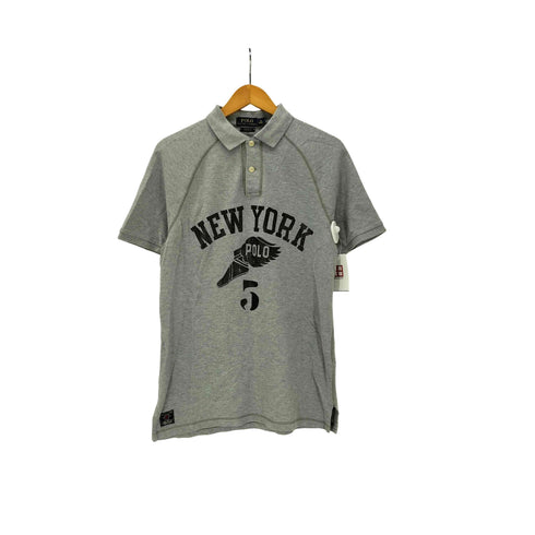 ポロラルフローレン POLO RALPH LAUREN NEW YORK カレッジ 三段 プリント ポロシャツ メンズ import:M