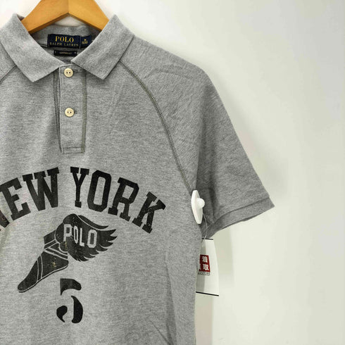 ポロラルフローレン POLO RALPH LAUREN NEW YORK カレッジ 三段 プリント ポロシャツ メンズ import:M
