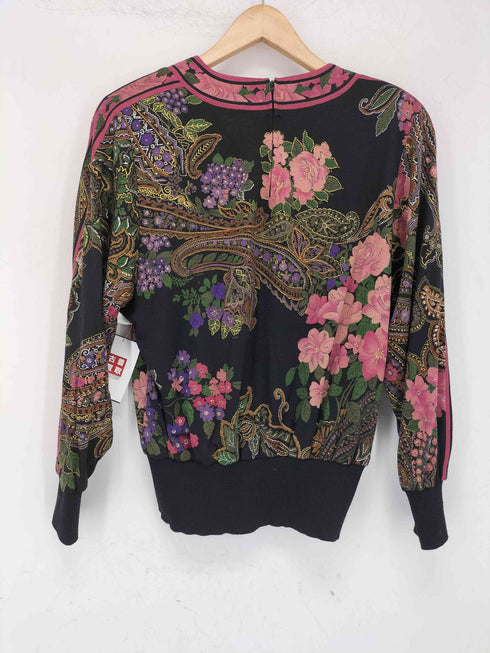 レオナール LEONARD ウール シルク混 花柄 Vネック リブ カットソー レディース import:L