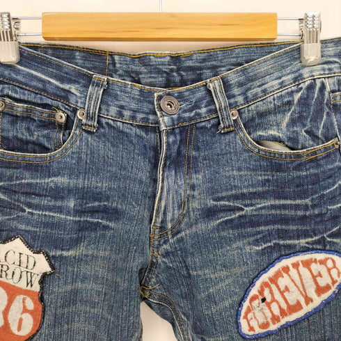 ワッペン ラメ加工 ペイント ストレート デニム パンツ メンズ 79cm