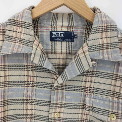 ポロバイラルフローレン Polo by RALPH LAUREN 90~00s 開襟 チェックオープンカラーネルシャツ メンズ M