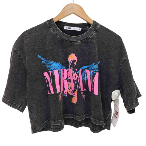 ザラ ZARA ロックバンドプリント クロップドTシャツ レディース